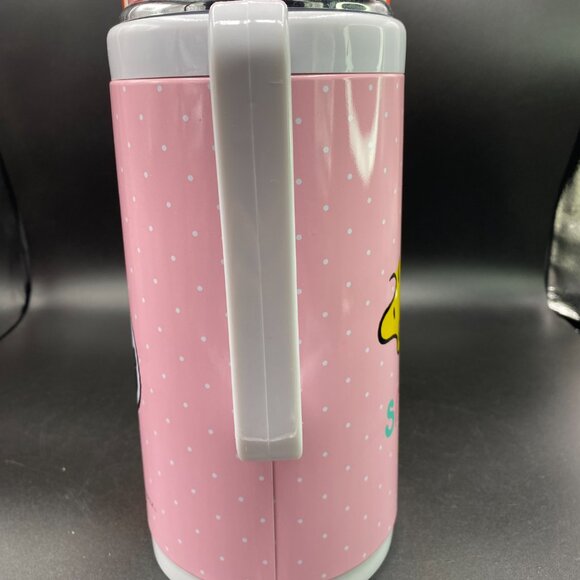 Vintage 1965 Peanuts Snoopy and Woodstock Thermos Vacuum Flask Pastel Pink VTG - Picture 5 of 12
